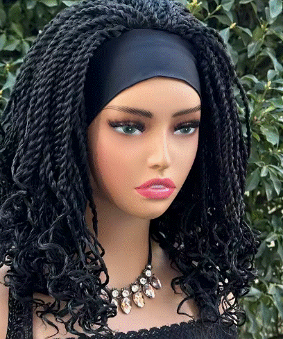 Short Twist Braided Headband Wigs 12Inch Synthetic Braided Wig for Black Women Crochet Twist Box Braids Hair Wigs Extension